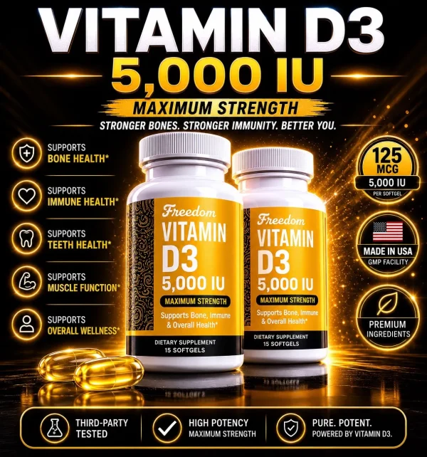 Wicked Essentials Vitamin D3 5,000iu (125mcg) Great effective dose, Grade A vitamins – soft gels in MCT oil