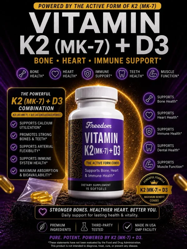 Vitamin K2 MK 7 + Vitamin D3 | Bone, Heart & Immune Support
