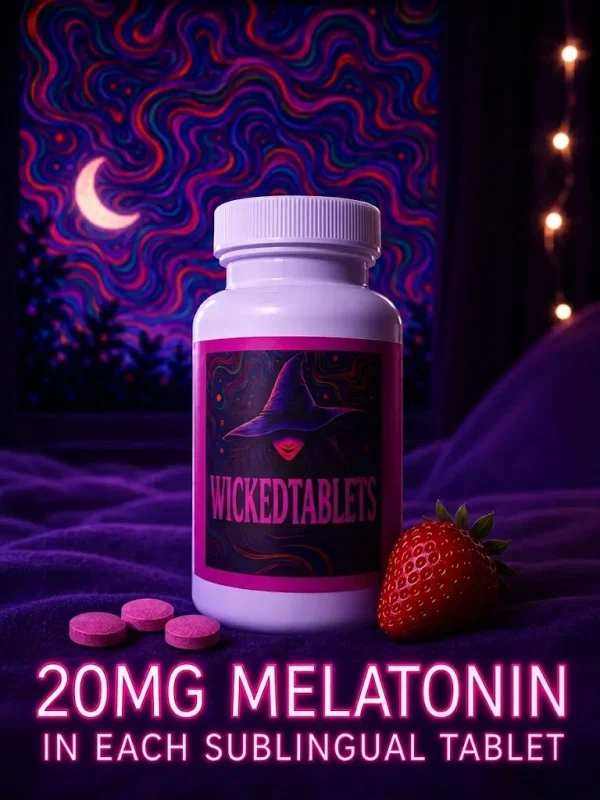 20mg melatonin sublingual tablets – Wicked sleep wellness – 20mg Melatonin per tablet – strawberry flavored Sublingual Tablet